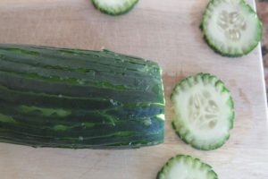 Fork-carved and sliced cucumber
